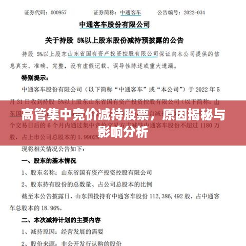 高管集中競(jìng)價(jià)減持股票，原因揭秘與影響分析