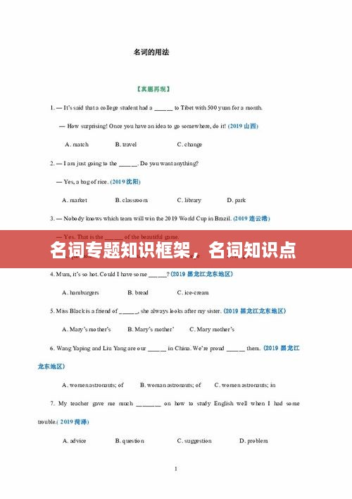 名詞專題知識(shí)框架，名詞知識(shí)點(diǎn) 