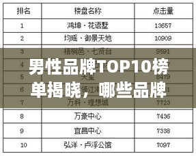 男性品牌TOP10榜單揭曉，哪些品牌獨占鰲頭？