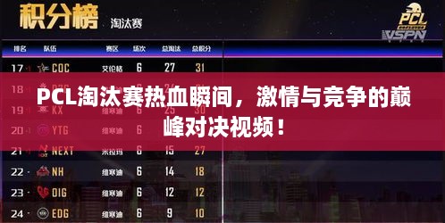 PCL淘汰賽熱血瞬間，激情與競爭的巔峰對決視頻！