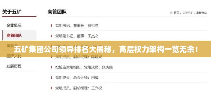 五礦集團(tuán)公司領(lǐng)導(dǎo)排名大揭秘，高層權(quán)力架構(gòu)一覽無余！