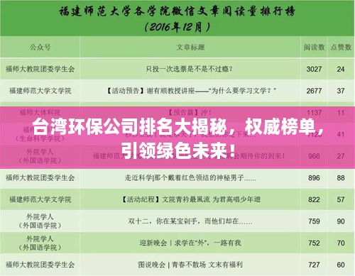 臺(tái)灣環(huán)保公司排名大揭秘，權(quán)威榜單，引領(lǐng)綠色未來(lái)！