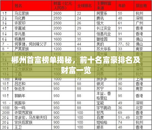 郴州首富榜單揭秘，前十名富豪排名及財(cái)富一覽