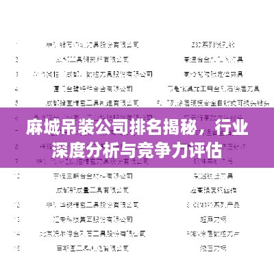 麻城吊裝公司排名揭秘，行業(yè)深度分析與競爭力評估