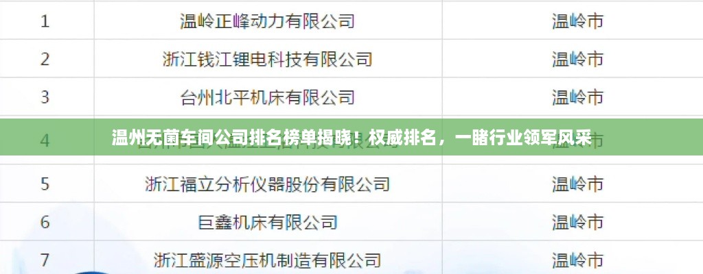 溫州無(wú)菌車間公司排名榜單揭曉！權(quán)威排名，一睹行業(yè)領(lǐng)軍風(fēng)采